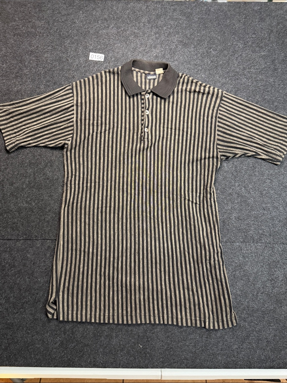 Men's Black and Cream Striped Polo Shirt